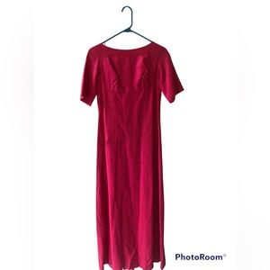 Union made long pink party dress with cut out back with roses.  No Size Tags